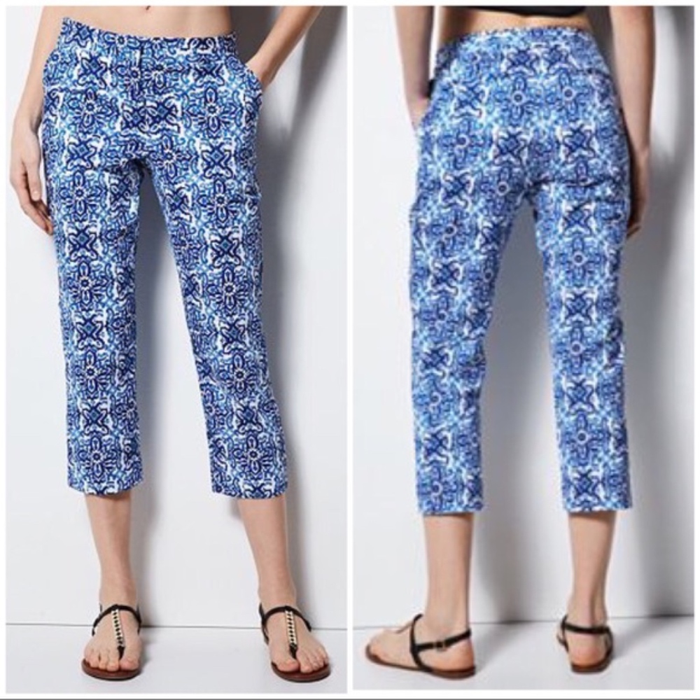 MILLY FOR DESIGNATION Blue Tile Print Capri Pants - Picture 3 of 7
